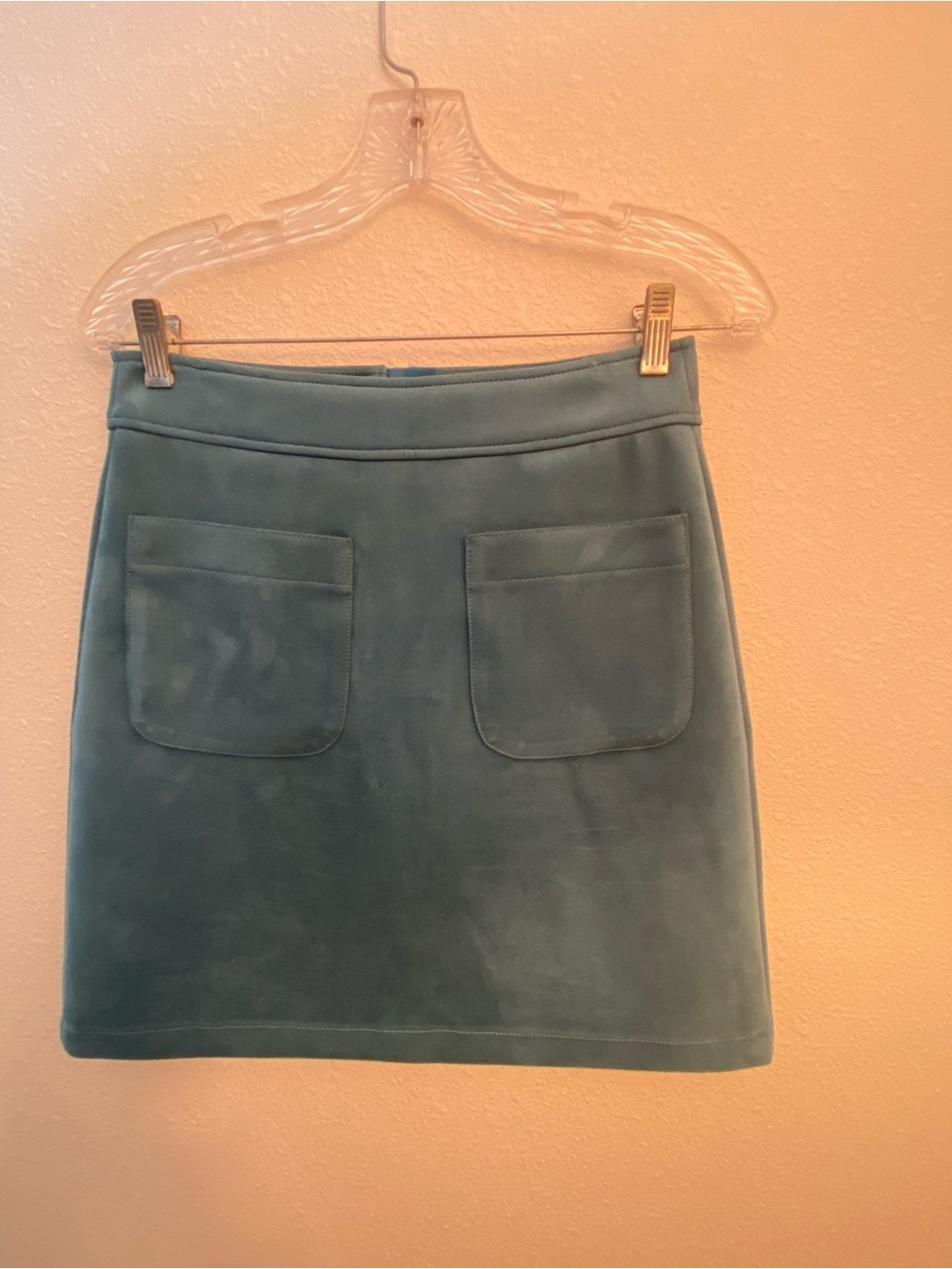 LOFT Teal Suede Mini Skirt with Front Patch Pockets